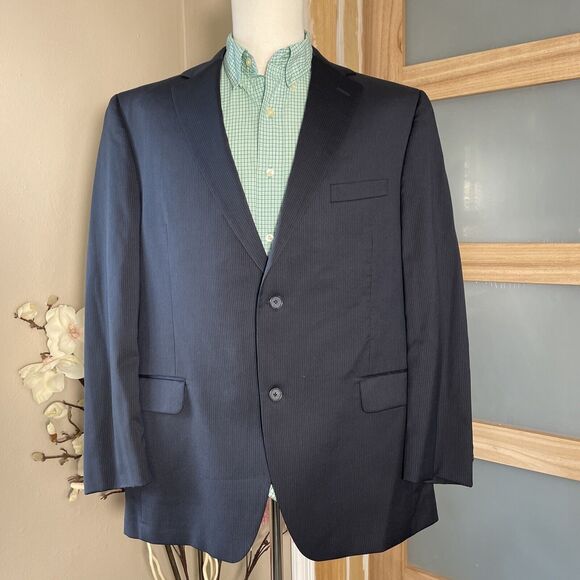 Jack Victor Elite Striped Wool Blazer Blue Two Button Men's Size 44R - Picture 1 of 14